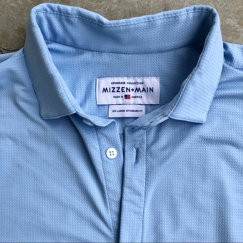 Mizzen+Main Men's shirt spinnaker collection light blue button up down XXL 2XL